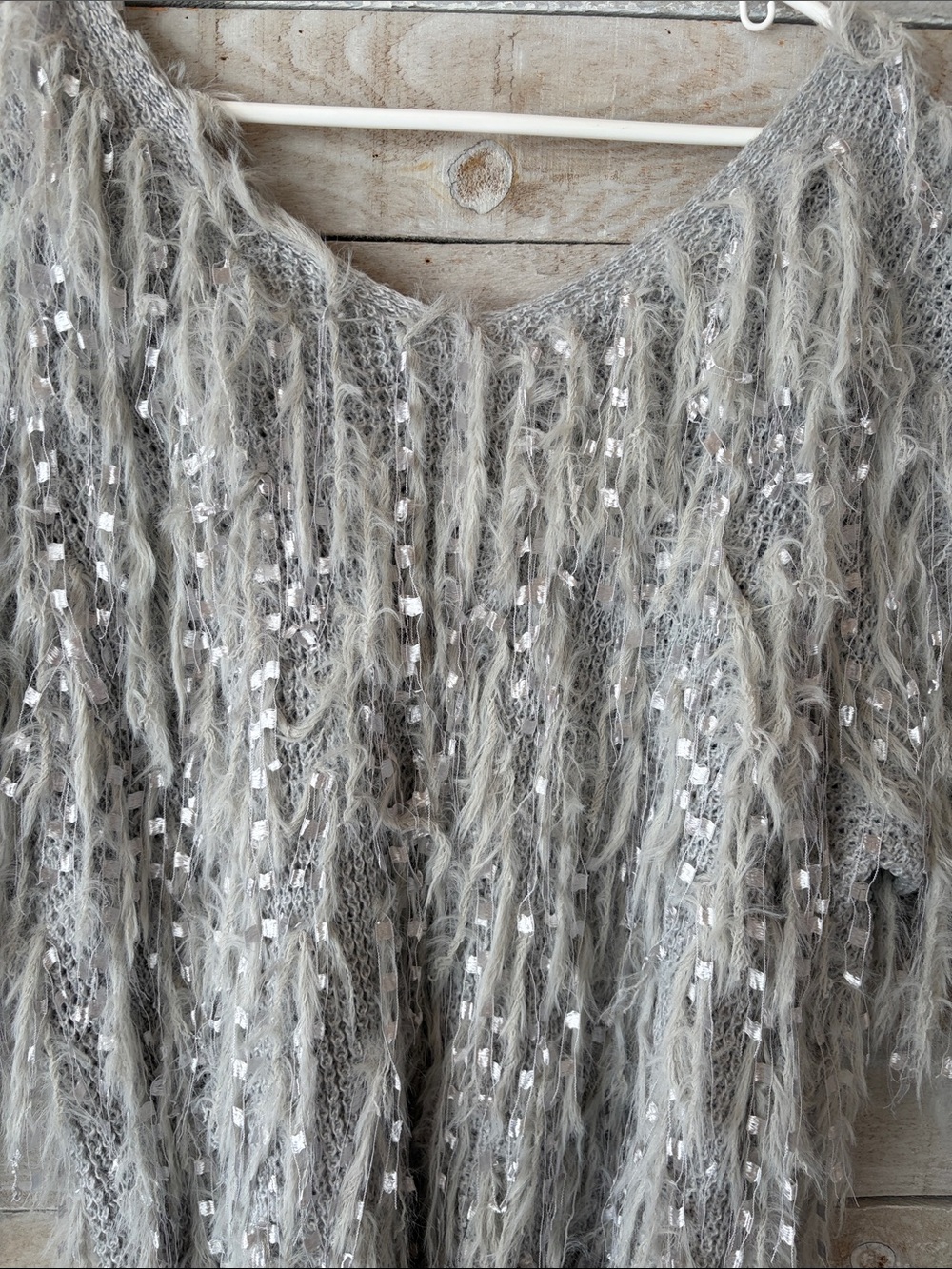 Funky Oversized Shaggy Fringe Sequin Sweater Boho Festival Statement Knit - Picture 6 of 7